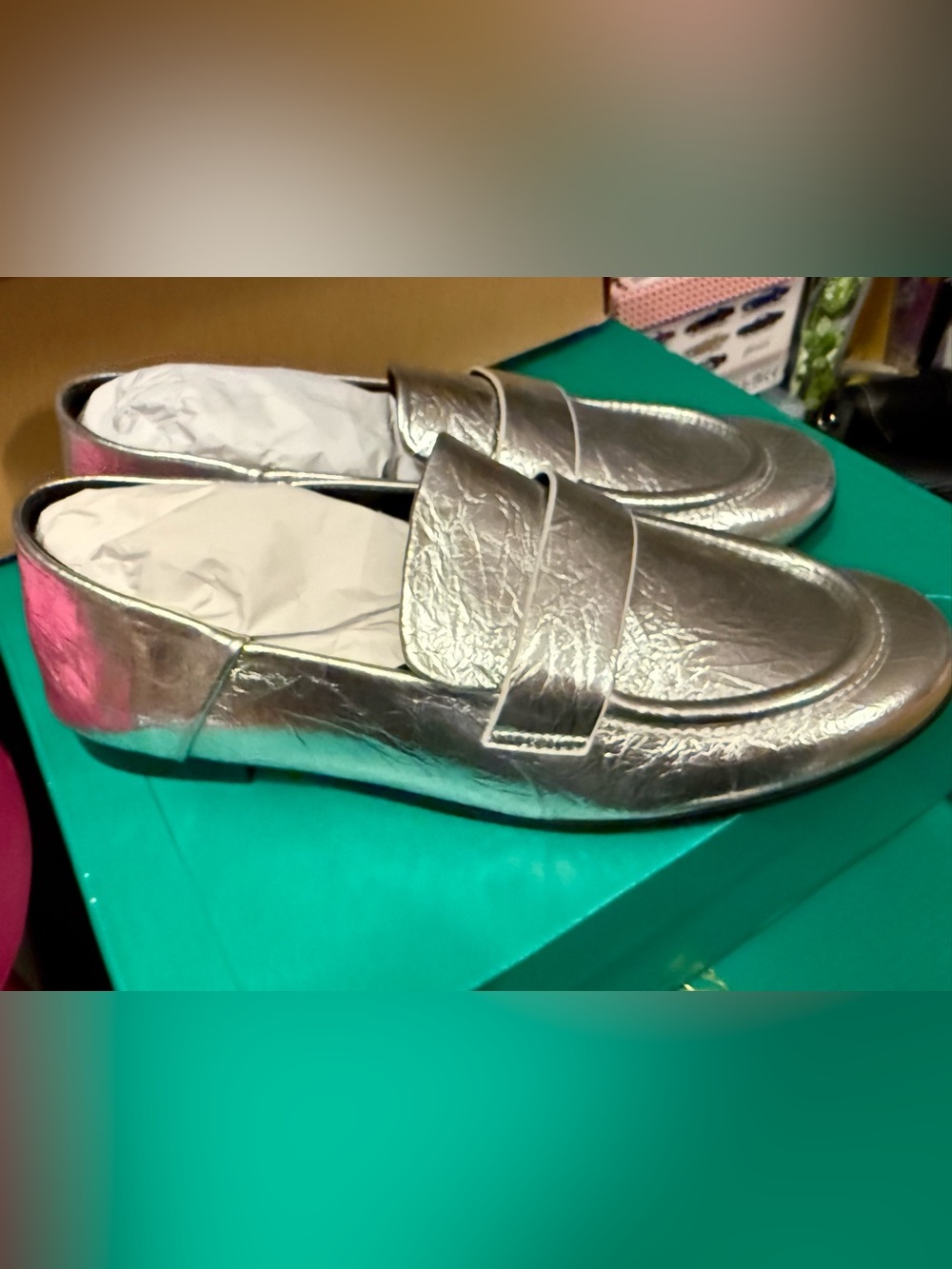 NIB Women’s Size 10 Metallic Silver Women's Penny Loafers Slip on